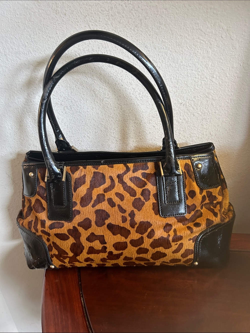 Leopard Print Tote Handbag with Black Trim by Talbots